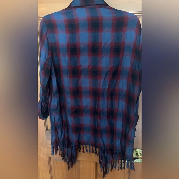 Willow & Clay Women's Blue And Red Plaid Open Cardigan Fringed Size S - Picture 4 of 4